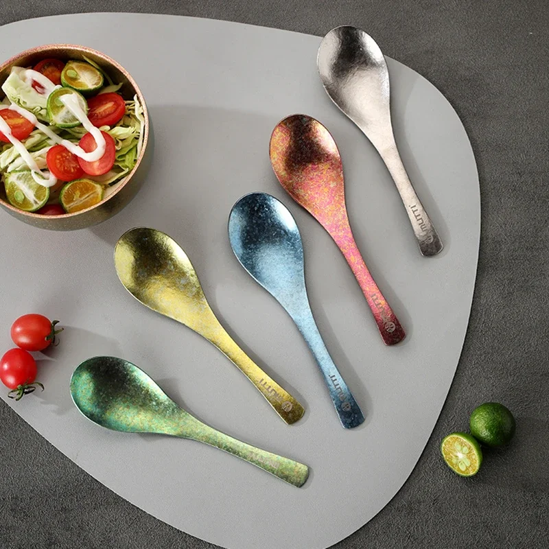 

99.6% Pure Titanium Soup Spoon Meal Rice Ladle for Outdoor Camping Household Cutlery Portable Tableware Titanium Rice Spoon