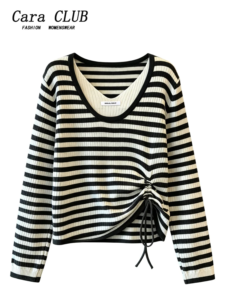 Loose Long Sleeve T-Shirt Women plus Size Drawstring Top Early Autumn New Style Comfortable Lazy Good Looking for Plump Sister