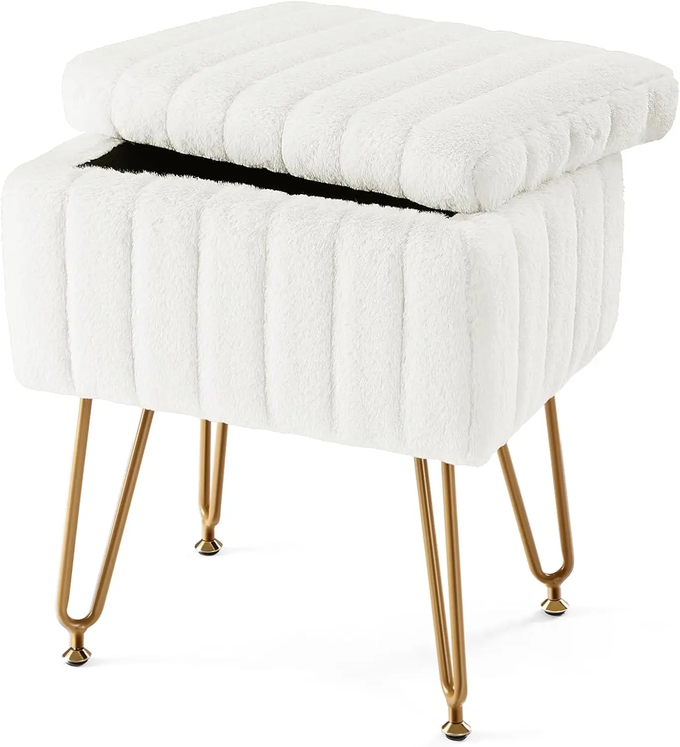 

Vanity Stool Chair With Storage, Ottoman Soft Padded Makeup Footstools Seat With 4 Metal Legs Anti-Slip Adjustable Feet For