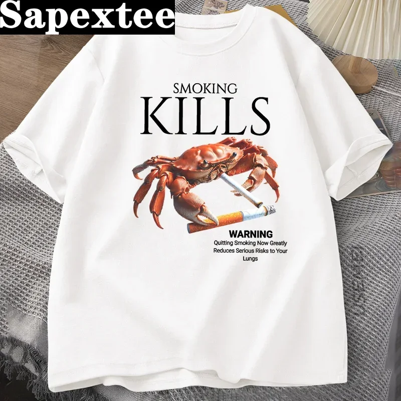 

Футболки Smoking Kills Crab Unhinged Weirdcore, футболка с странным рисунком, хлопковая футболка в стиле Харадзюку с короткими рукавами, женская одежда