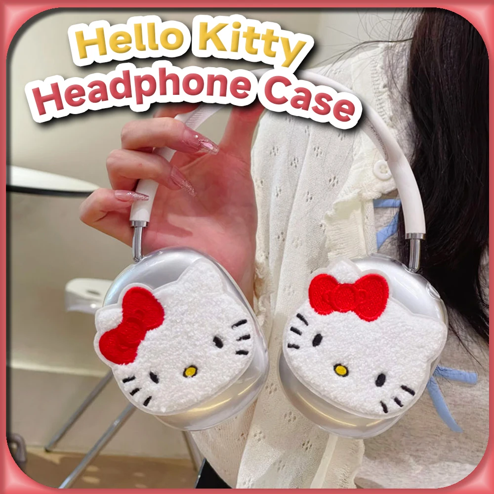 Kawaii Hello Kitty Plush Doll Soft Transparent Headphone Case for AirPods Max Sanrio Anime Cute Accessories Protective Cover