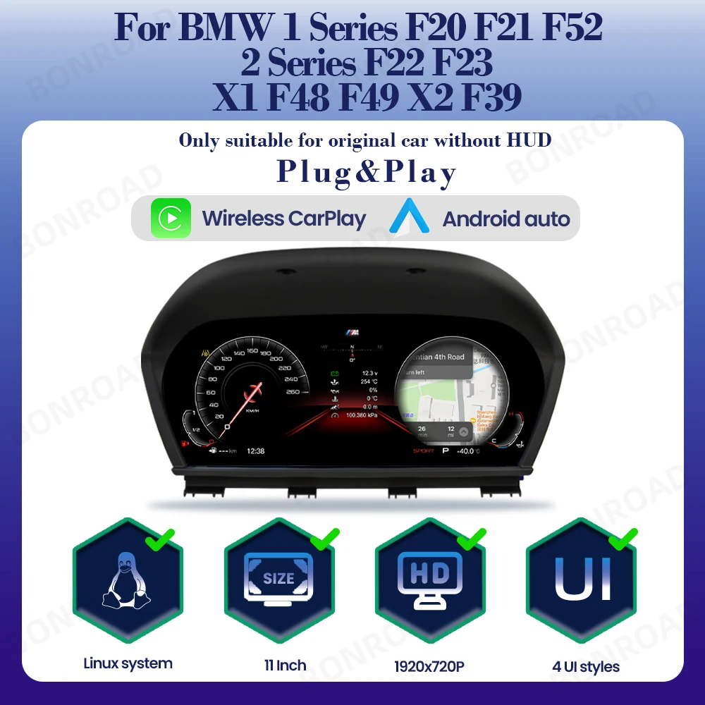 BONROAD 1920*720P Digitaal Instrumentenpaneel voor BMW 1/2 Serie F20 F21 F52 F22 X1 F48 F49 X2 F39 Dashboard Snelheidsmeter Display