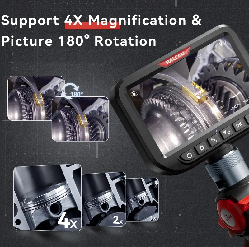 Lxy RALCAM HD 듀얼 렌즈 검사 카메라 8.5MM 내시경 관절형 USB 내시경 도구 (5인치 화면 포함, 자동차 수리용)