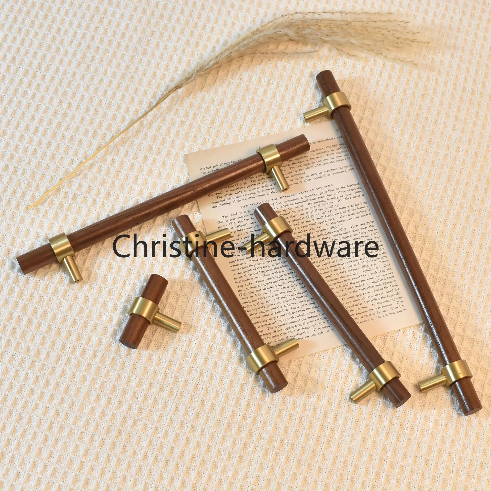 

1 PC Wood Furniture Handle Brass Kitchen Cabinet Door Handles Drawer Pulls Beech Wooden Handles for Furniture Hardware