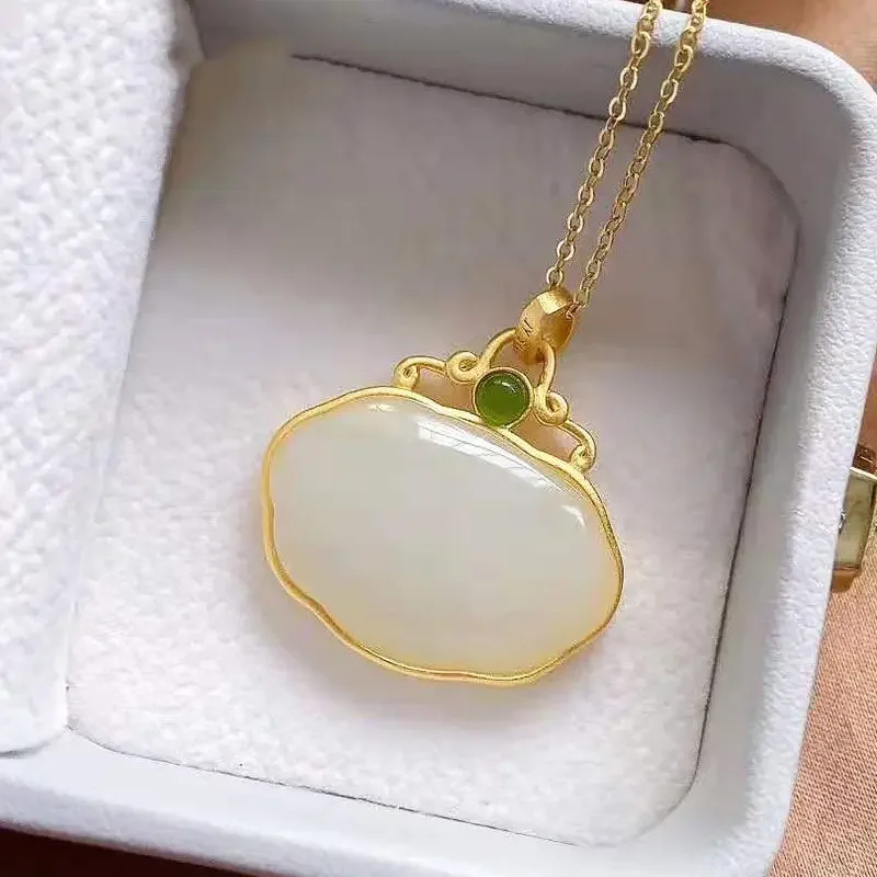 New Natural Hetian Chalcedony Necklace Female Geometric Shape Big Domineering Niche Design High Sense Women Brand Jewelry