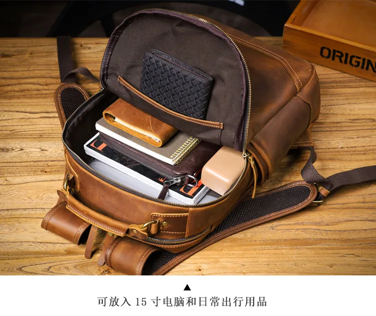 PNDME Vintage Crazy Horse Rindsleder Herrenrucksack mit großem Fassungsvermögen, lässiger Designer-Handtaschenrucksack aus echtem Leder für Damen, Reiserucksack. – Detail 12