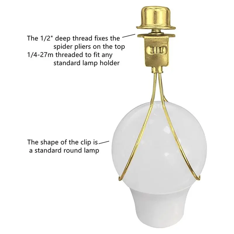 DT17 Lamp Shade Harp Holder Adapter Kit with Finial and Lampshades Levellers Spring Clip for Light Bulb Gold