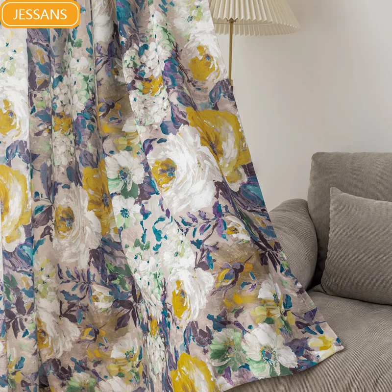 

Картина маслом в китайском стиле, солнцезащитные шторы с принтом растений и цветов для гостиной, спальни, французского окна, индивидуальный балкон