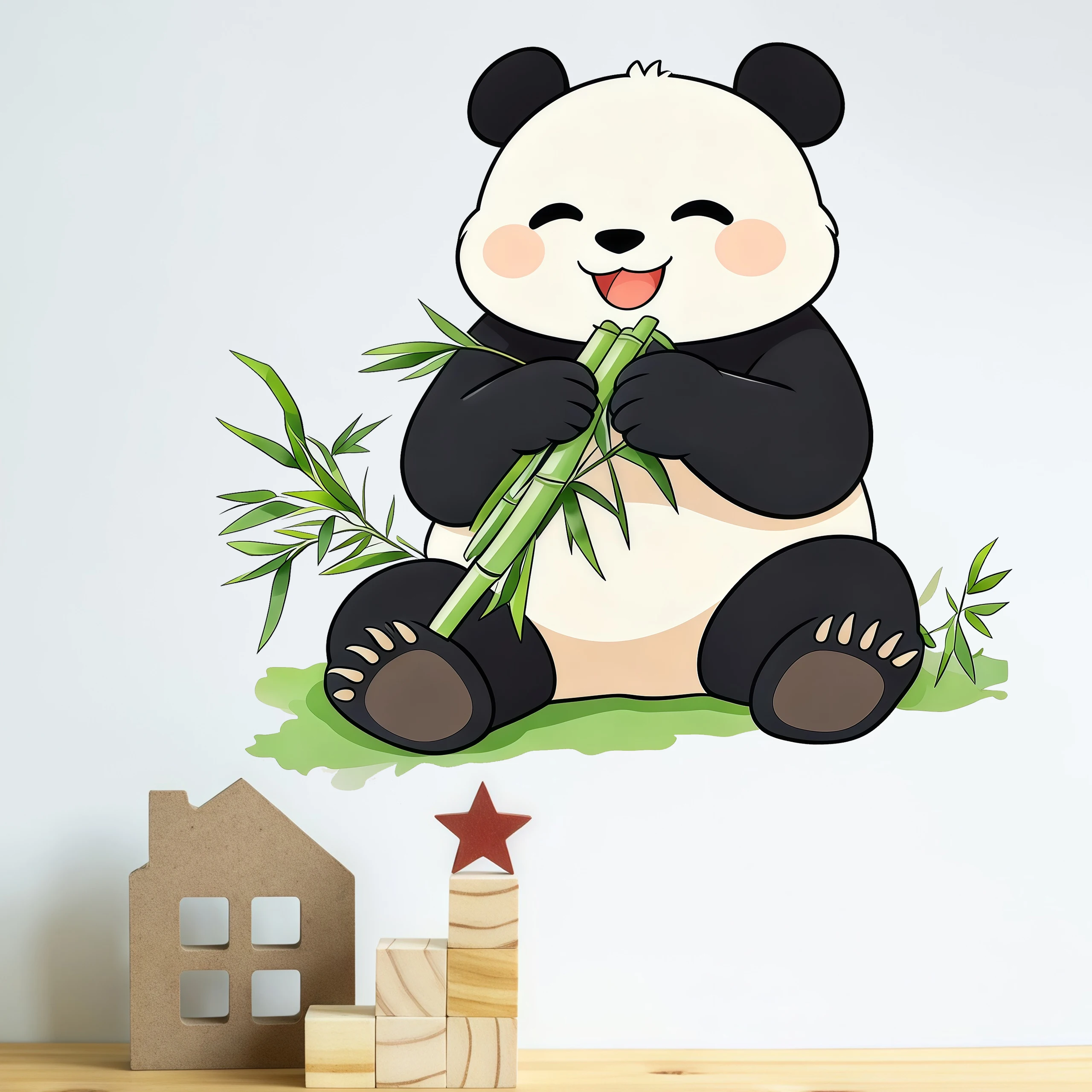 Bamboo And Panda Wall Decals Self-Adhesive Home Decor Stickers for Bedroom Living Room Background Decoration