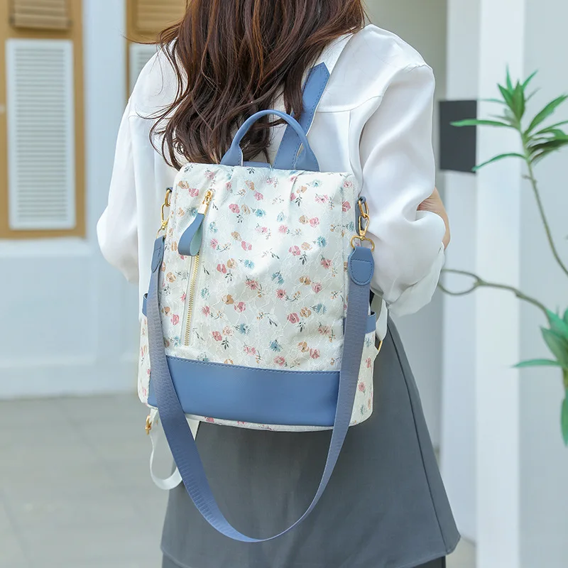 حقيبة ظهر نسائية بخياطة من جلد النايلون خفيفة الوزن، لون اصطدام، حقيبة كتف صغيرة متعددة الأغراض للسفر #3