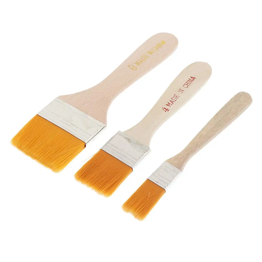 3pcs Wooden Handle Nylon Paint Painting Brush for Acrylic Oil