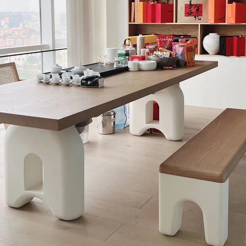 ash wood cream, solid wood rectangular dining table, household combination, small apartment French retro