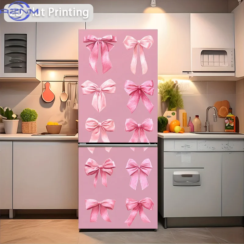 Printing Refrigerator Sticker Pink Ribbon Bow Collection Wall Decal Self-Adhesive Wallpaper Removable Vinyl Wall Decor Suitabl