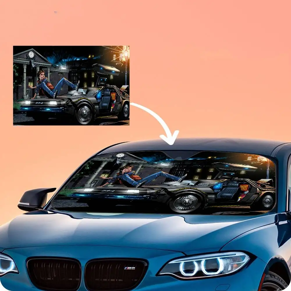Classic Movies Back To The Future Novelty Car Front Windshield Sunshade 70x130cm Cartoon Foils Car Window Windscreen Cover view 6