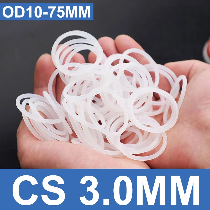 10 Stuks Od 10Mm-75Mm Cs 3.0Mm Witte Vmq Siliconen O Ring Food Grade Waterdichte Wasmachine Rubber Isoleren Ronde O-Vormige Afdichting Pakking