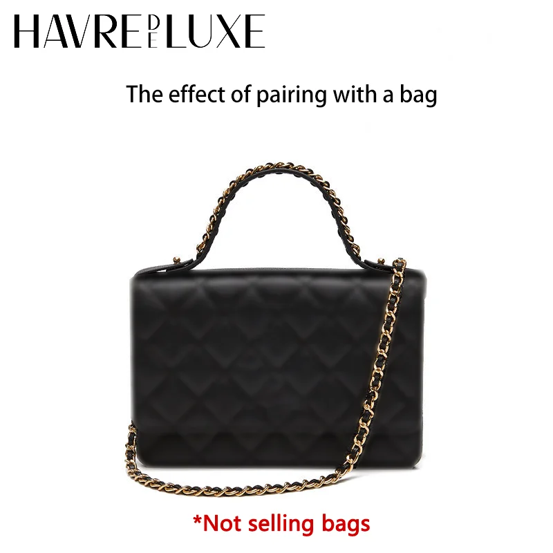 Real Cowhide Short Handbag Handle Strap, DIY Modification Wear-through Chain Top Handle Compatible with WOC Wallet On Chain
