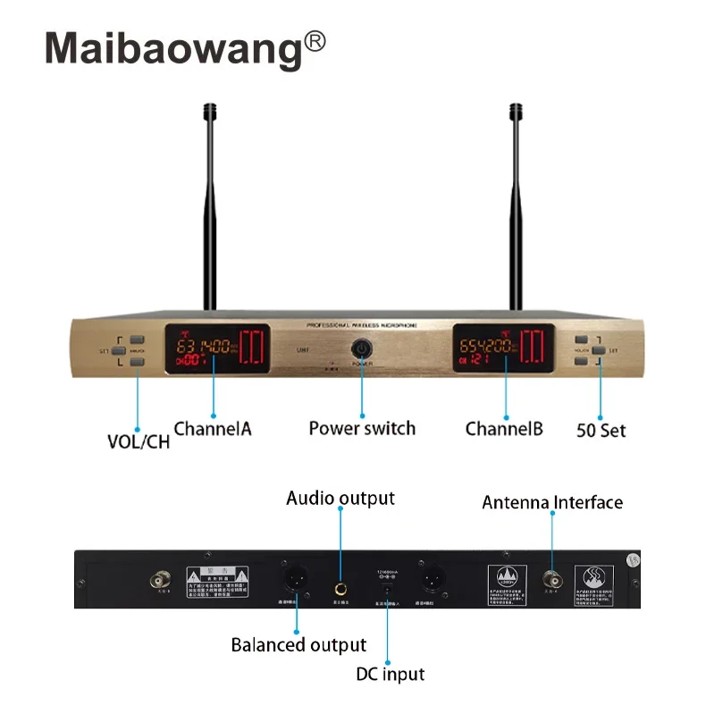 Dual Channel UHF 2 Wireless Microphone System Portable Cordless Handheld Karaoke Mic for Family KTV or Studio Use