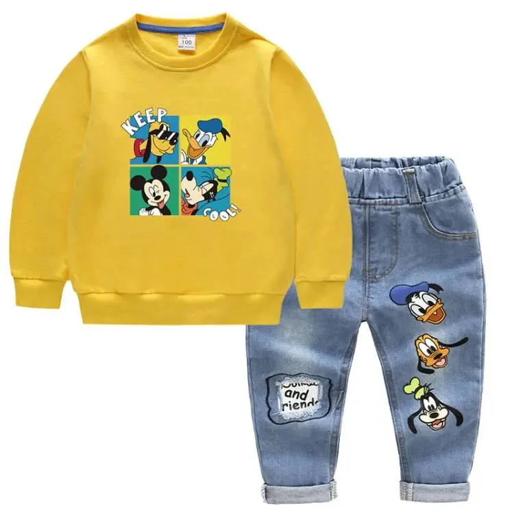 Set di abbigliamento per bambini moda neonato cartone animato topolino Pullover a maniche lunghe maglione top + pantaloni Jeans 2 pezzi tute per