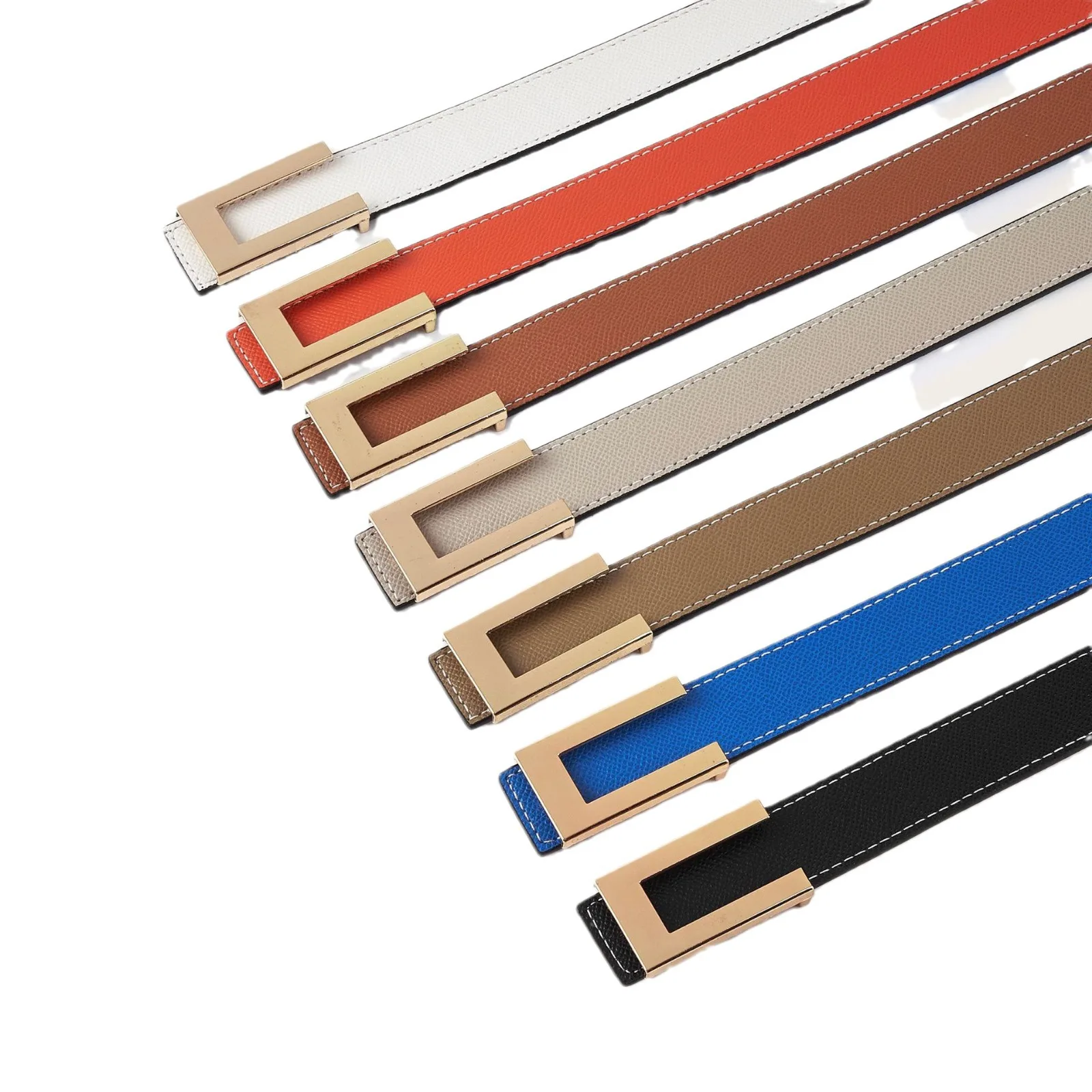 Nuevo cinturón de cuero con hebilla dorada de lujo para mujer, cinturones finos de Metal de piel de vaca a la moda, cinturones blancos y negros, pretina para vestido vaquero para mujer