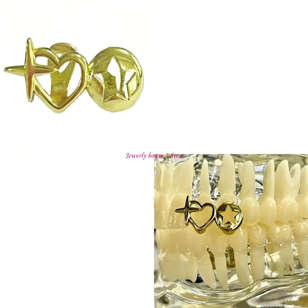 

Винтажные серебряные золотые полые сердечки со звездами и зубами, шапки в стиле панк, хип-хоп, ювелирные изделия для женщин