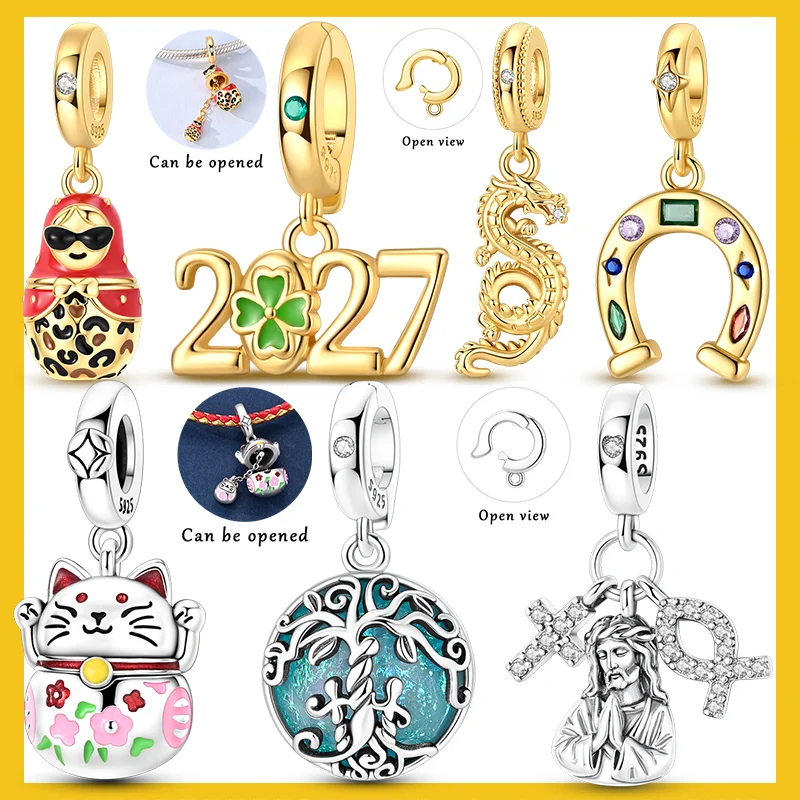925 Sterling Silver Charms Bead CZ Zircon Love Sheep Horseshoe Pendants DIY Jewelry Woman Gift