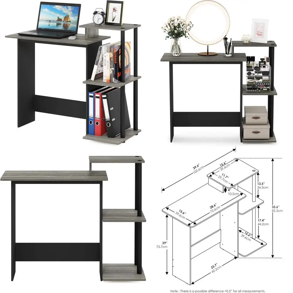 

Wide 28.6 Gaming & Office Desk with 3 Shelves, French Oak/Black, Ideal for Home, Dorm, Study