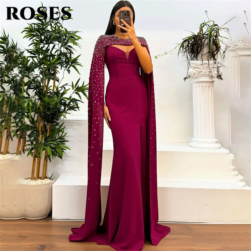 ROSES Burgundy Mermaid Evening Dress Sweetheart  Prom Dress with Crystal Embellished Party Dress for Women Celebrity Customized