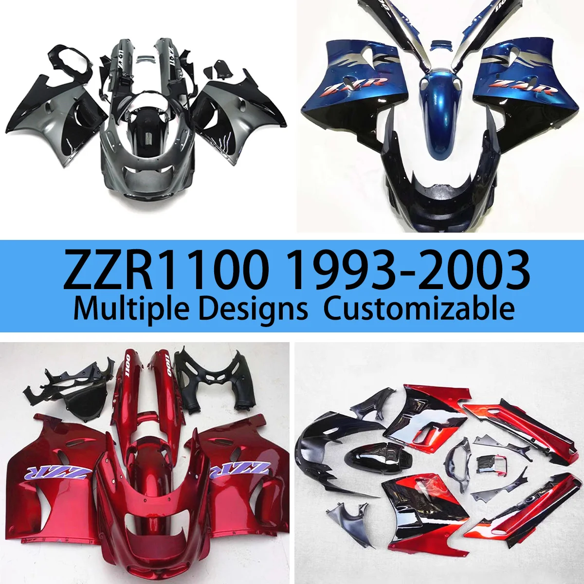 For KAWASAKI ZZR1100 1993-2003 Fairings ZZR 1100 93 94 95 96 97 98 99 00 01 02 03 Motorcycle ABS Plastic Fairing Kit CN