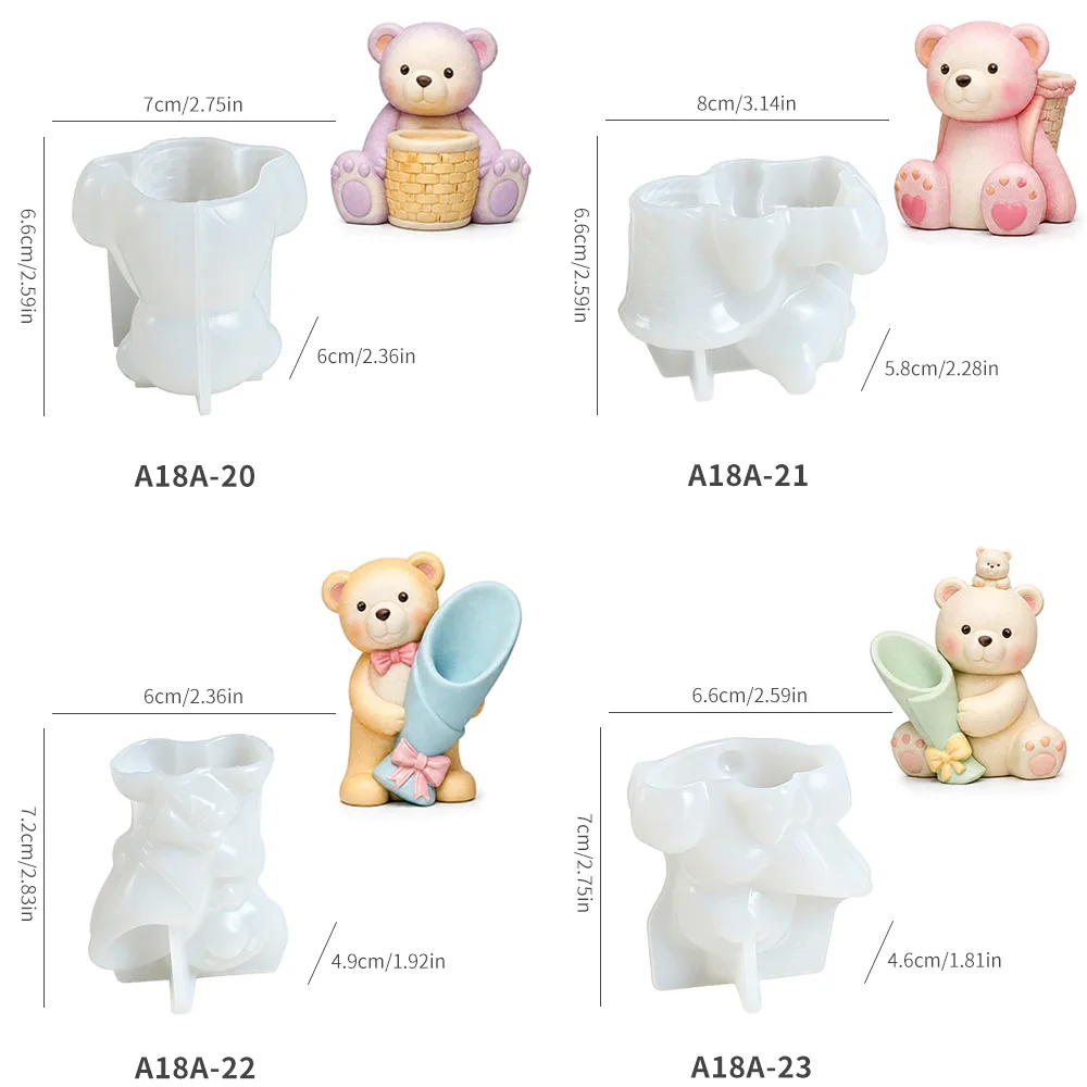 3D Flower Hugging Bear Candle Silicone Mold DIY Animals Bear Flower Vase Gypsum Plaster Candle Mold For Resin Making view 6