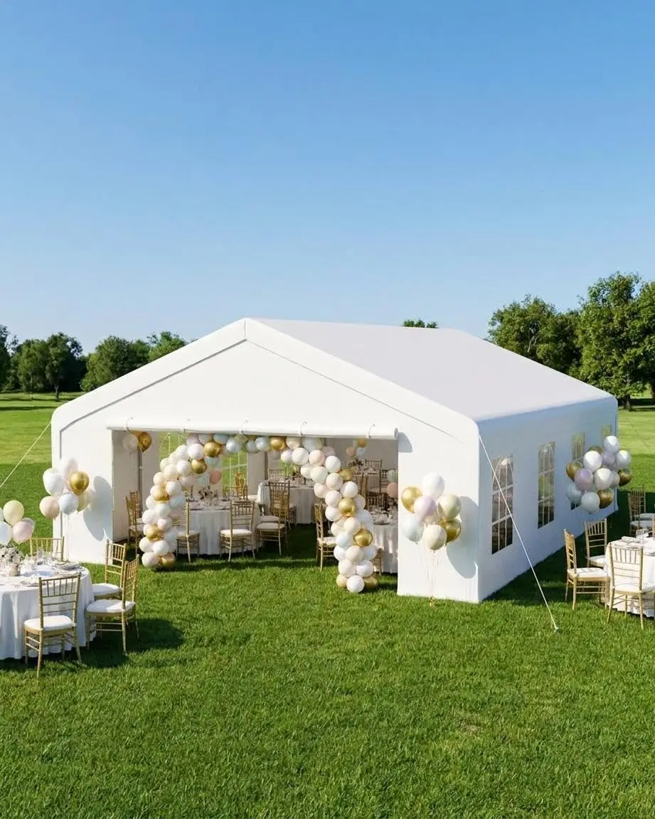 20x33 FT Outdoor Party Wedding Event Canopy Tent, Galvanized Steel Frame Shelter with Mesh Screen & Roll-Up Double, Custom