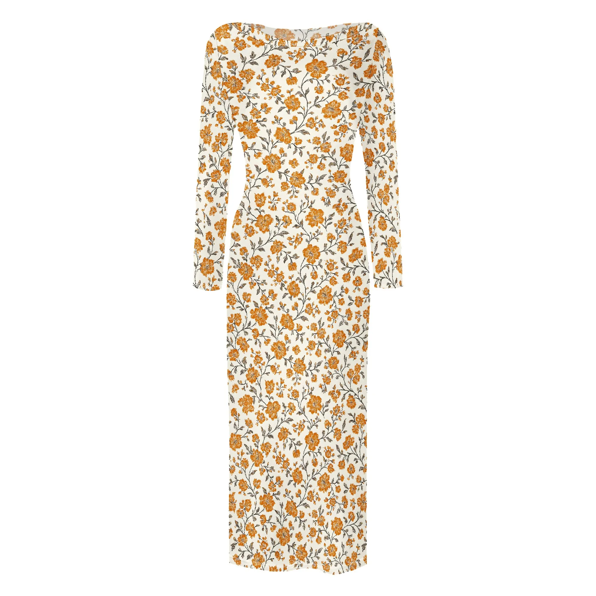 

Women's Bodycon Maxi Dress Fall Spring Fashion Long Sleeve Floral Print Tight Fitted Party Club Dresses