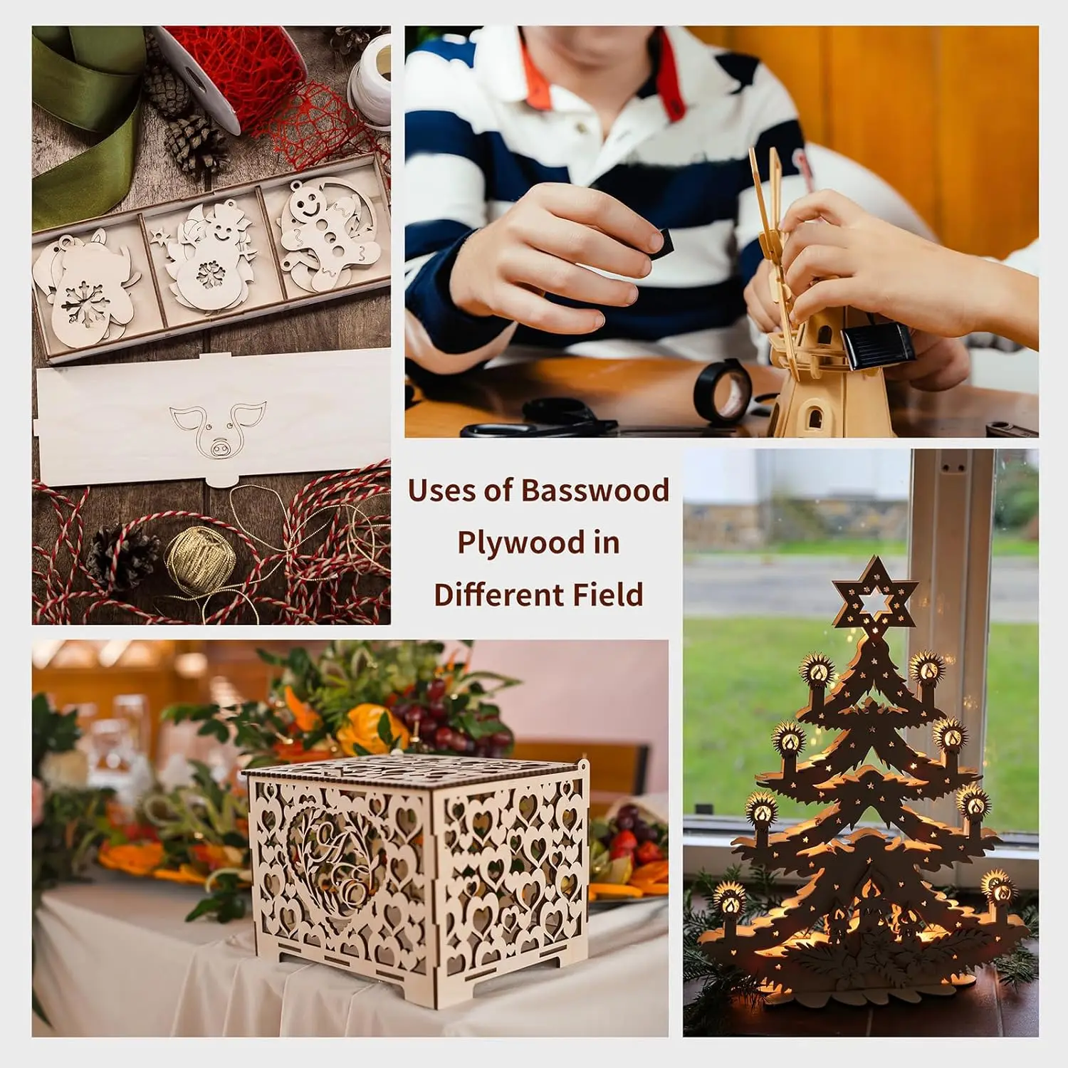 Pacote com 48 Folhas de Contraplacado de Madeira Basswood, 12x12x1/8 Polegadas, Lisas para Corte a Laser e Artesanato DIY