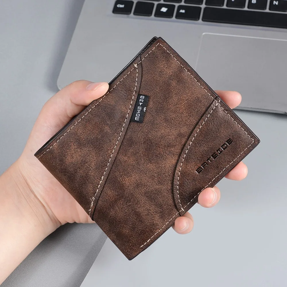 محفظة رجالية من جلد البولي يوريثان ذات سعة كبيرة مربعة قصيرة للبطاقات حقيبة فاخرة كلاسيكية للأعمال أساسيات السفر