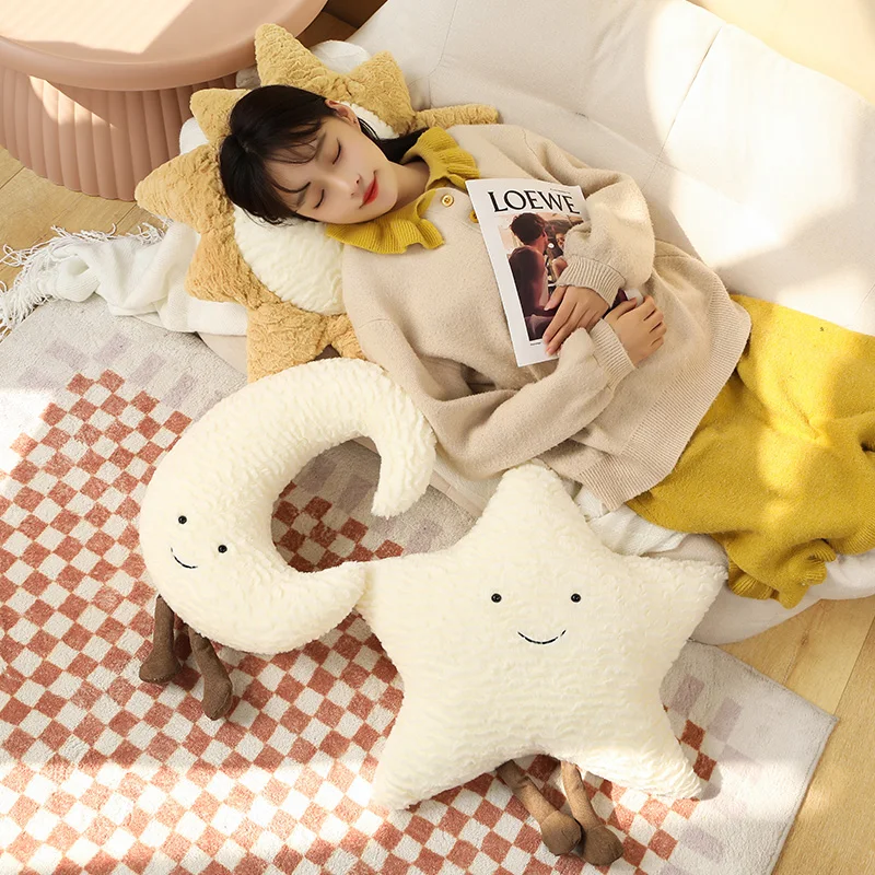 Cuttly Smile Face Moon Star Sun Plushie Stuffed Cute Cartoon Weather Plush Toy for Kid Bedroom Decor Sofa Cushion Throw Pillow