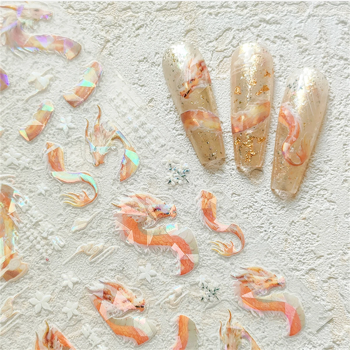 Loong Exquisite blaue chinesische Drache selbstklebende Nail Art Aufkleber Glitzer Prägung Design Dekoration Abziehbilder DIY Folie Slider