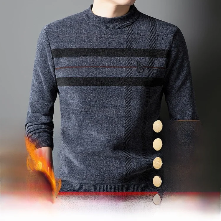 

Зимний повседневный вязаный свитер с принтом Slim Fit для среднего возраста и ли Thiened Long Sve Busin Casual Polyes...