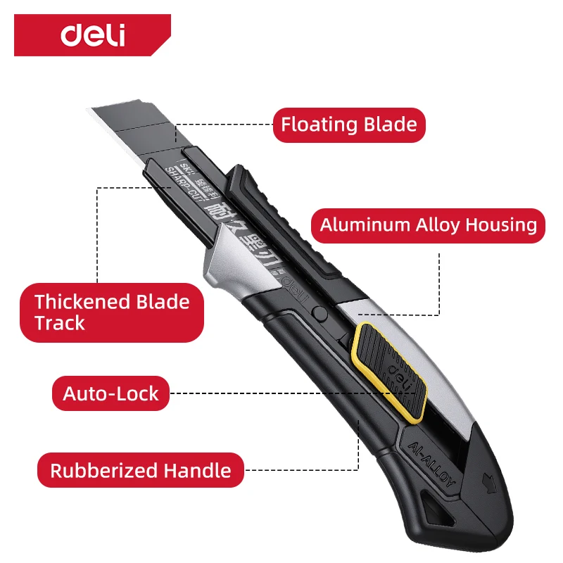 18mm Heavy Duty Aluminum Utility Knife SK2 Black Blade Auto Lock Thick Rail Snap-off for Cardboard Warehouse Packing Hand Tool