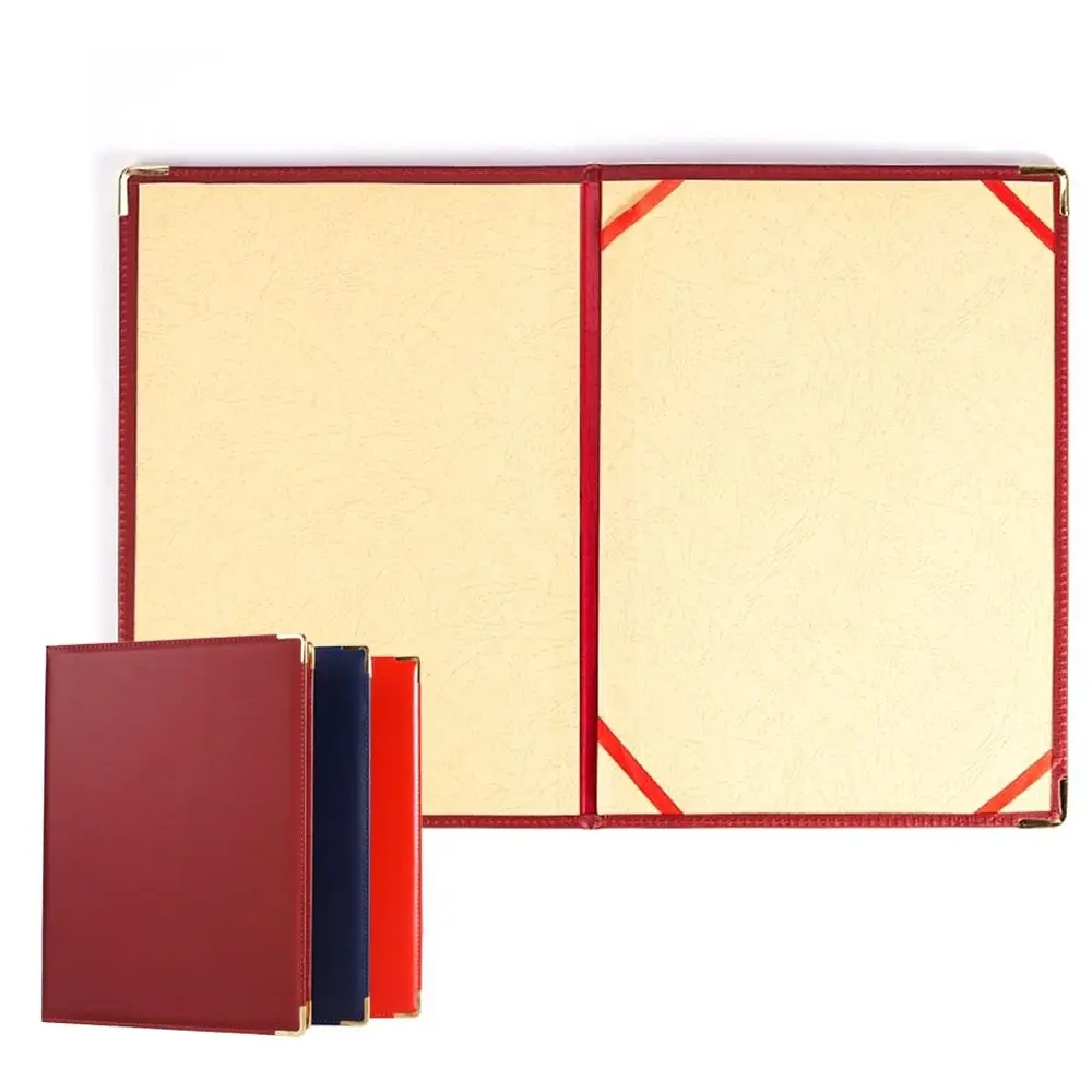 PU Leather A4 Agreement Folder No Inserts Reinforced Edges Certificate Diploma Cover Corner Slots Multifunctional