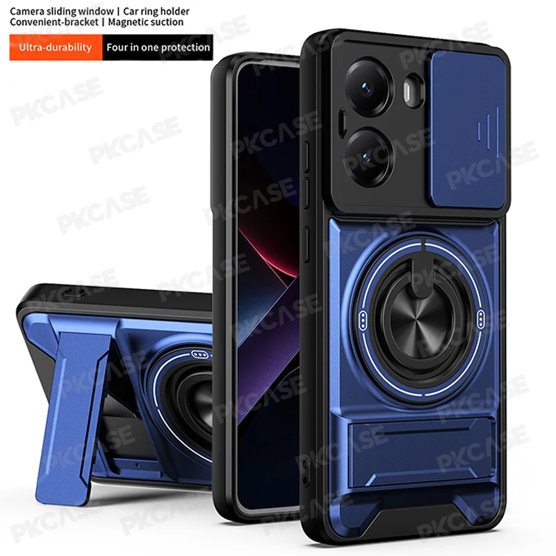 PKCASE Schiebe-Kameraschutzhülle für Xiaomi Poco M8 M7 Plus F8 F7 Ultra X8 X7 Pro Max Stoßfeste Magnetring-Ständerhülle