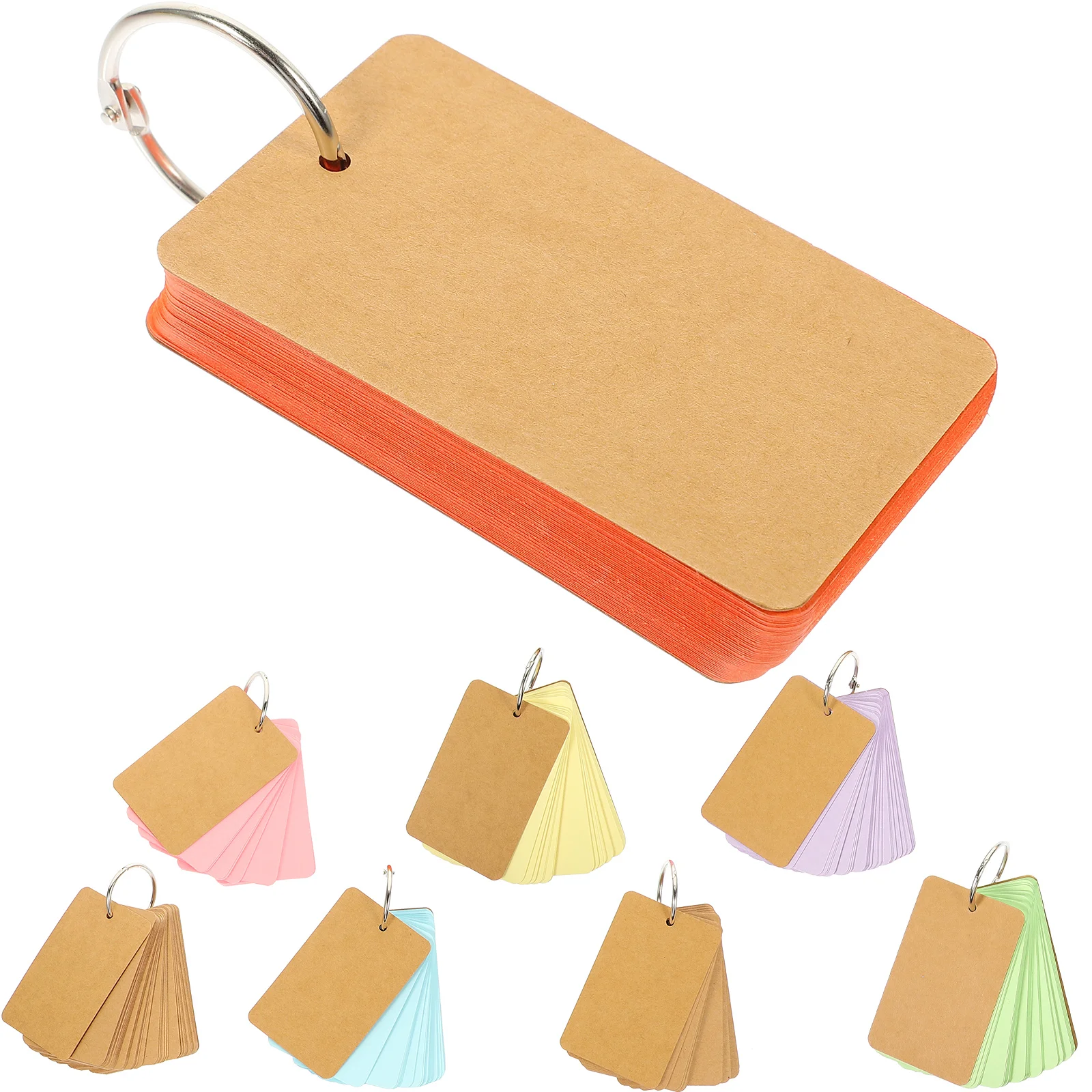 

8pcs Pocket Notepad Cards Office Ring Unlined Kraft Note Pads Memo Flash Tag Paper English Study Blank Index Loose Leaf