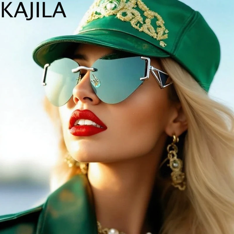 

Sexy Cat Eye Rimless Sunglasses Women 2025 Luxury Brand Frameless Oval Sun Glasses For Ladies Vintage Fashion Eyewear UV400