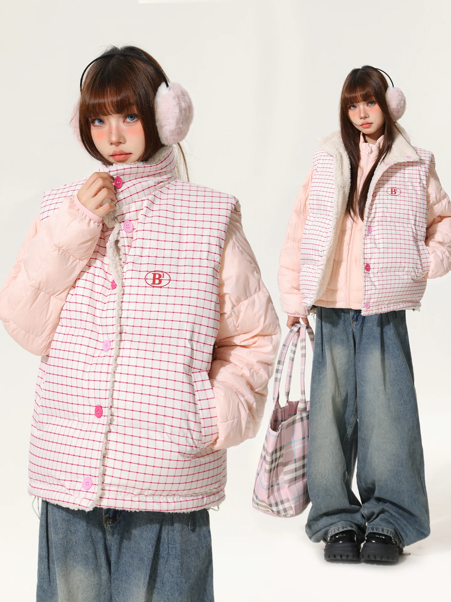 

Милый и крутой клетчатый двусторонний жилет из овечьего меха, хлопковая куртка, женская верхняя одежда в клетку для ленивых, AONW, зимнее новое поступление