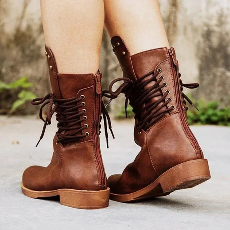 Withered Winter Ankle Boots Women England Fashion Motorcycle Martin Boots Shoes Woman Bandage Cowhide Botas Mujer Shoes Women