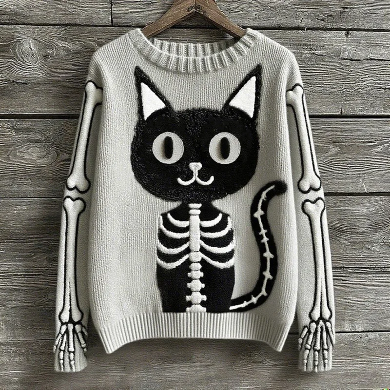 Crew Neck Loose Sweater Men's and Women's Same European American Halloween Popular 3D Digital Printing Feel Human Casual Fashion