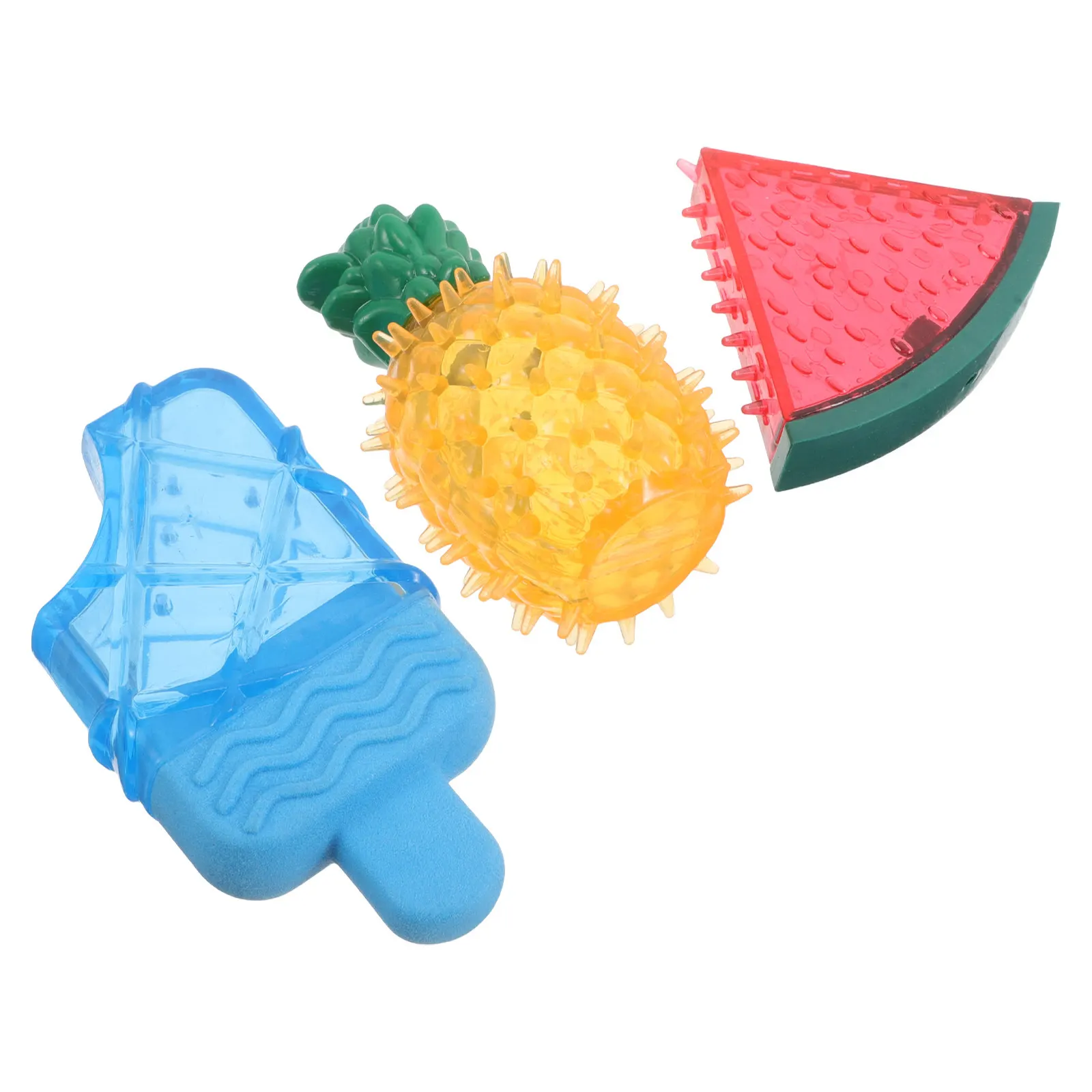 3 pièces, balle à mâcher rafraîchissante pour animaux de compagnie, ananas et pastèque, jouet interactif couinant pour l'été, pour chiot, dentition et dressage
