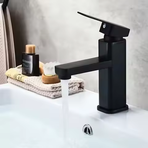 Bathroom single hole sink plastic hot and cold faucet, deck mounted washbasin sink bathtub square faucet