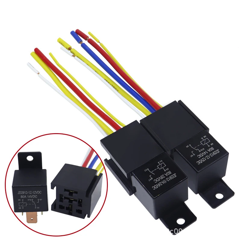 

12 В 24 В 4-контактное 5-контактное водонепроницаемое автомобильное реле 30 А 40 А 80 А с жгутом для автомобильных грузовиков, фургонов, лодок, автомобильных реле ﻿