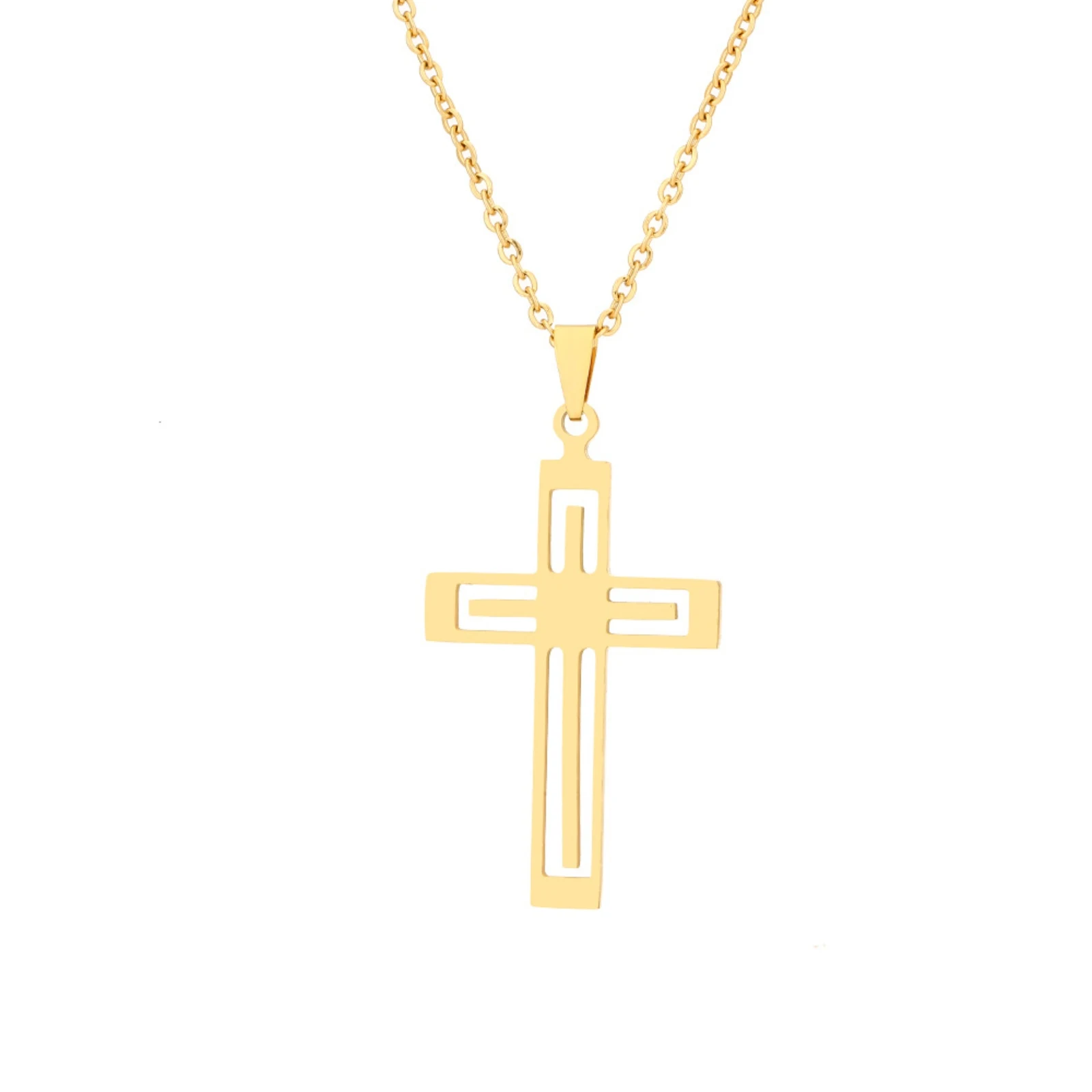 Edelstahl-Hohlkreuz-Halskette, Ausgeschnittenes Kreuz, Halskette, christlicher Glaubensschmuck, Geschenk für Männer und Frauen – Detail 5