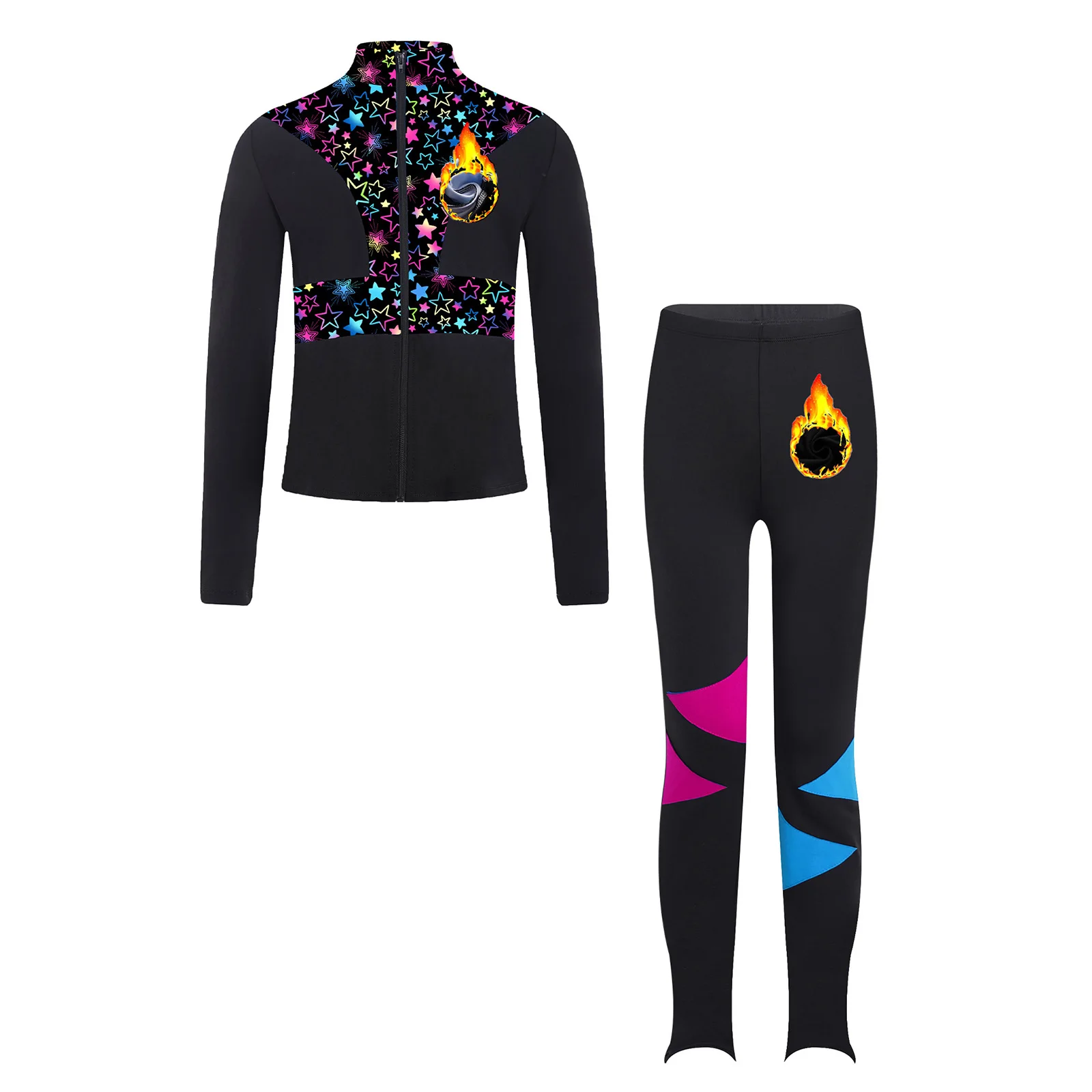 Neues stilvolles Eiskunstlauf-Outfit, langärmeliges bedrucktes Sweatshirt mit Leggings, Gymnastik, Tanz, Sport, Trainingskleidung für Kinder und Mädchen