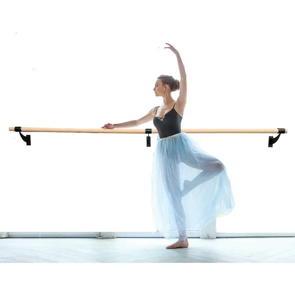 

Fixed Height Wall Mount Ballet Barre System, Traditional Wood, 6ft Long, 2 Diameter, Ideal for Home or Studio Ballet, Dance, Str